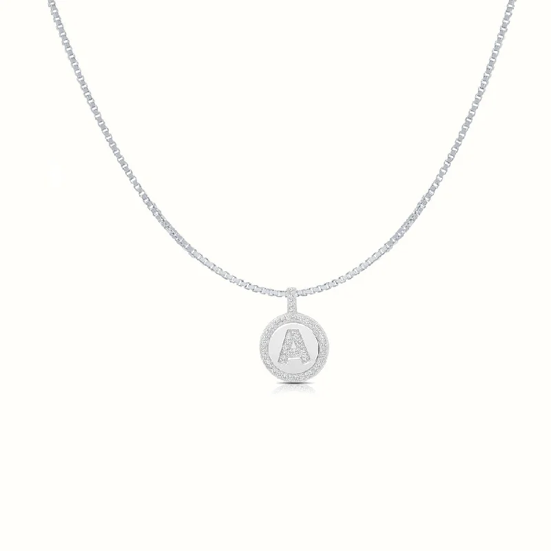 sci-fi sleek necklace-Women's Silver Capital Initial Letter Coin Micro Diamond Necklace Pendant