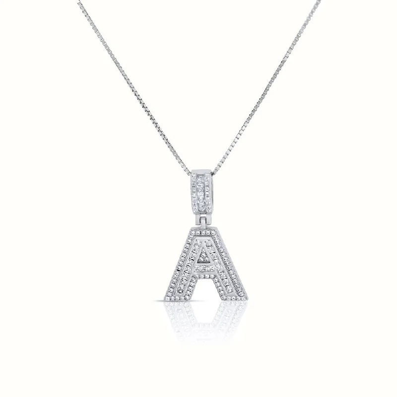 braided love necklace-Women's Silver Capital Initial Letter Micro Diamond Necklace Pendant