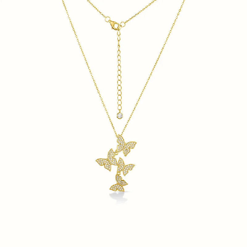 narrow pendant necklace-Women's Vermeil Diamond Butterfly Necklace Pendant