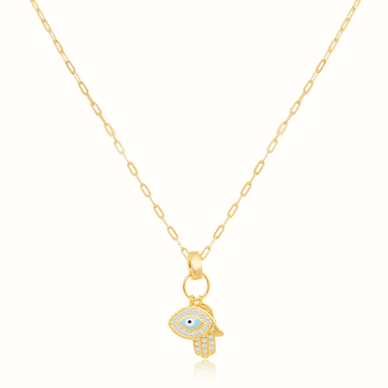 vintage emerald necklace-Women's Vermeil Diamond Evil Eye & Hamsa Hand Necklace Pendant