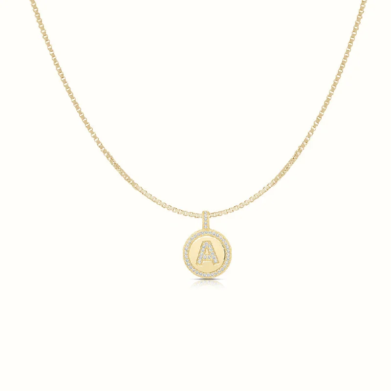 wave-shaped charm necklace-Women's Vermeil Diamond Initial Letter Coin Necklace Pendant