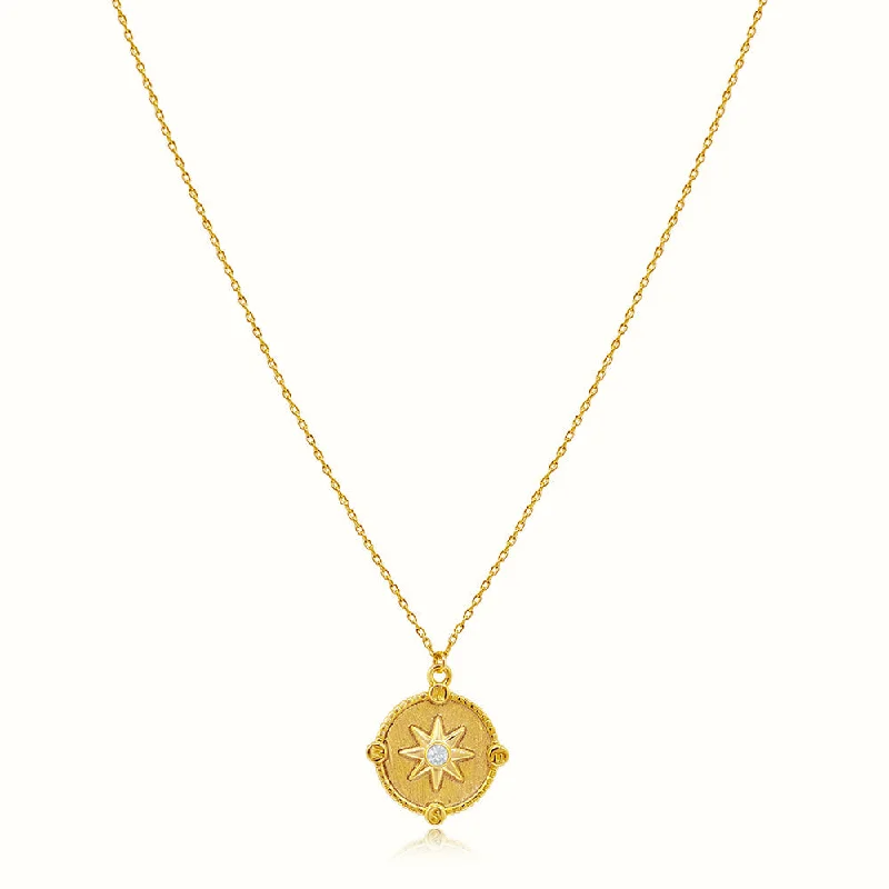 rugged gold necklace-Women's Vermeil Diamond Star Coin Necklace Pendant