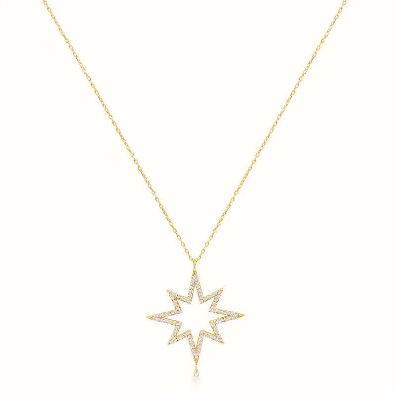 stretchable infinity necklace-Women's Vermeil Diamond Star Frame Necklace Pendant