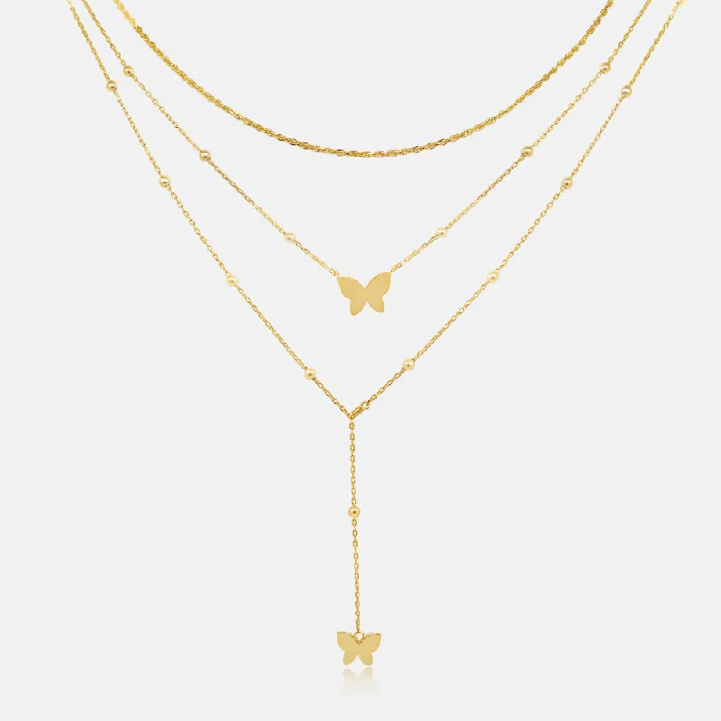 lavish statement necklace-Women's Vermeil Double Gold Layered Butterflys Necklace Pendant