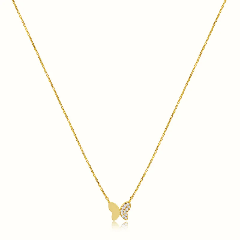 vintage-style necklace-Women's Vermeil Gold & Diamond Butterfly Necklace Pendant