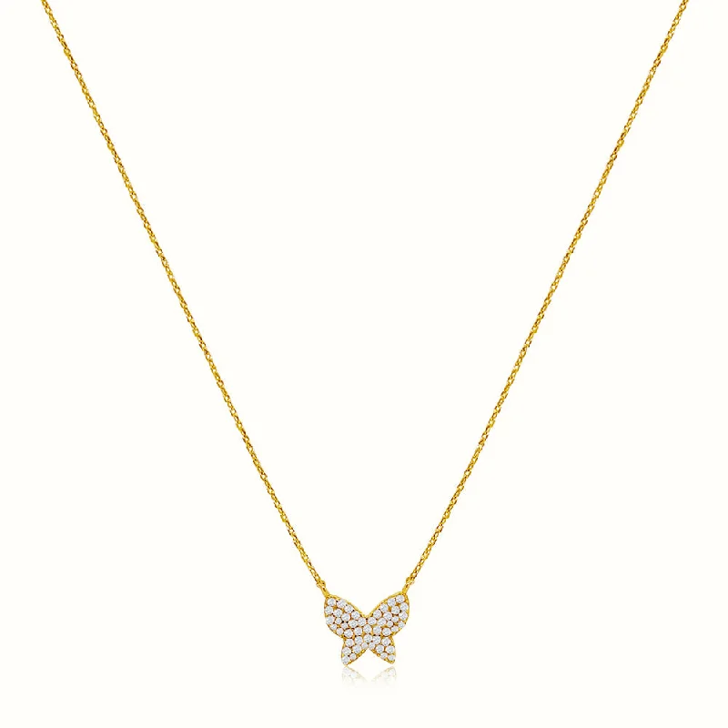 lavish cocktail necklace-Women's Vermeil Micro Diamond Butterfly Necklace Pendant