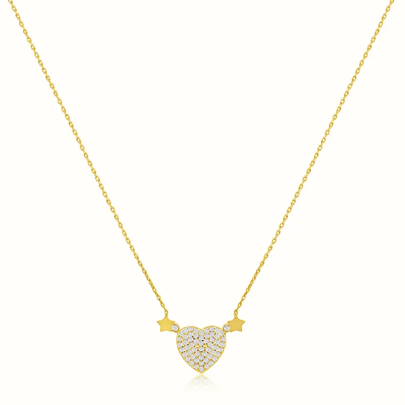 weathered gold necklace-Women's Vermeil Plump Diamond Heart Necklace Pendant