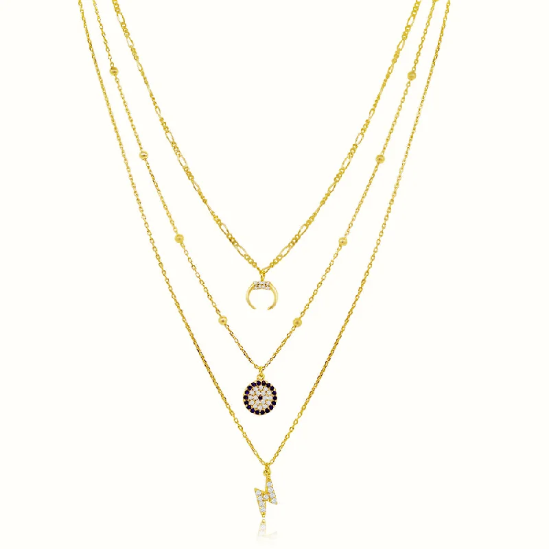 sci-fi gold necklace-Women's Vermeil Triple Layered Diamond Necklace Pendant