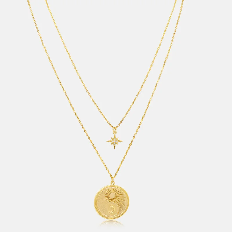 vintage-style chain necklace-Women's Vermeil Yin & Yang Diamond Star Necklace Pendant