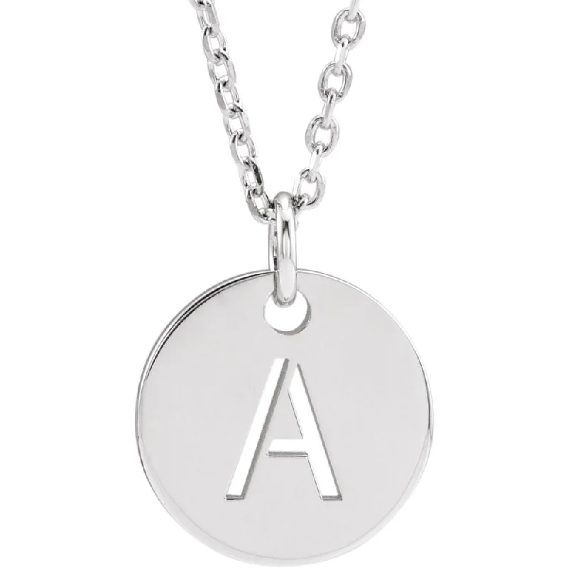 overlap chain necklace-14k White Gold Initial A-Z, SM 10mm Pierced Disc Necklace, 16-18 Inch