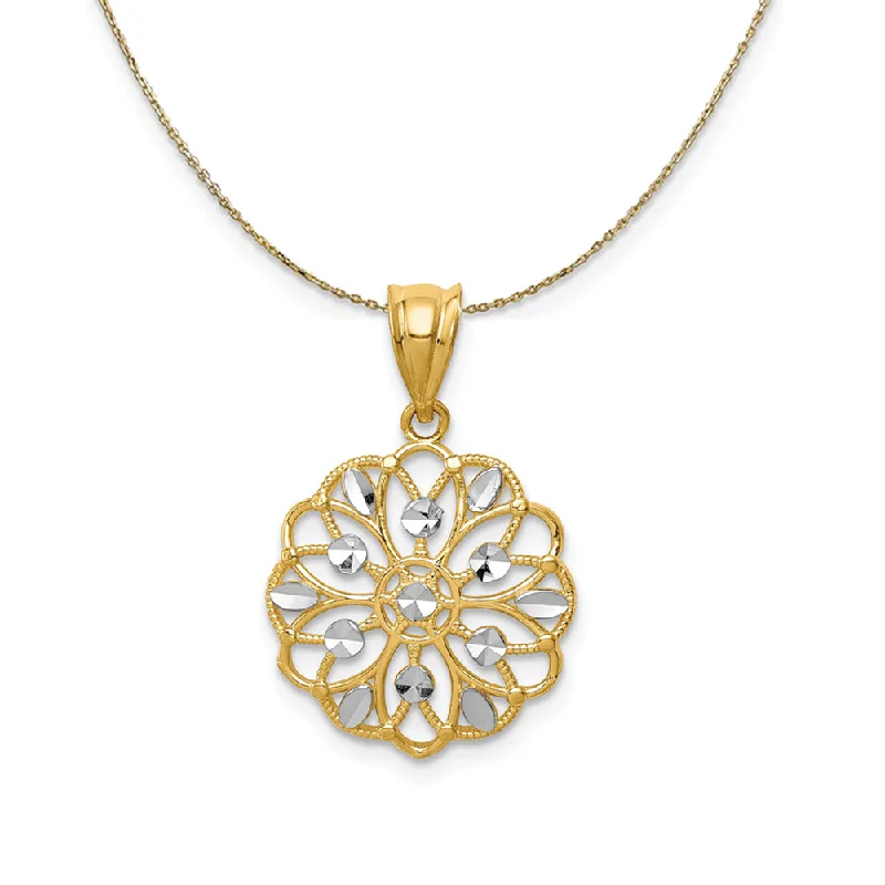 six-stone necklace-14k Yellow Gold and Rhodium Scalloped Filigree Necklace