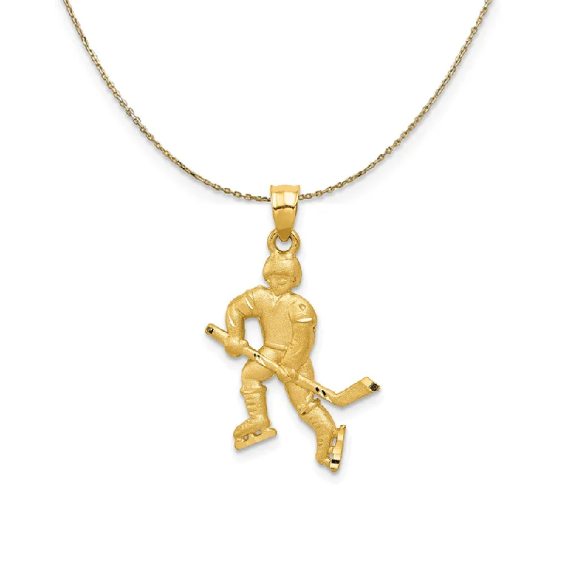 braided symbol necklace-14k Yellow Gold Diamond Cut Hockey Player, 17mm Necklace