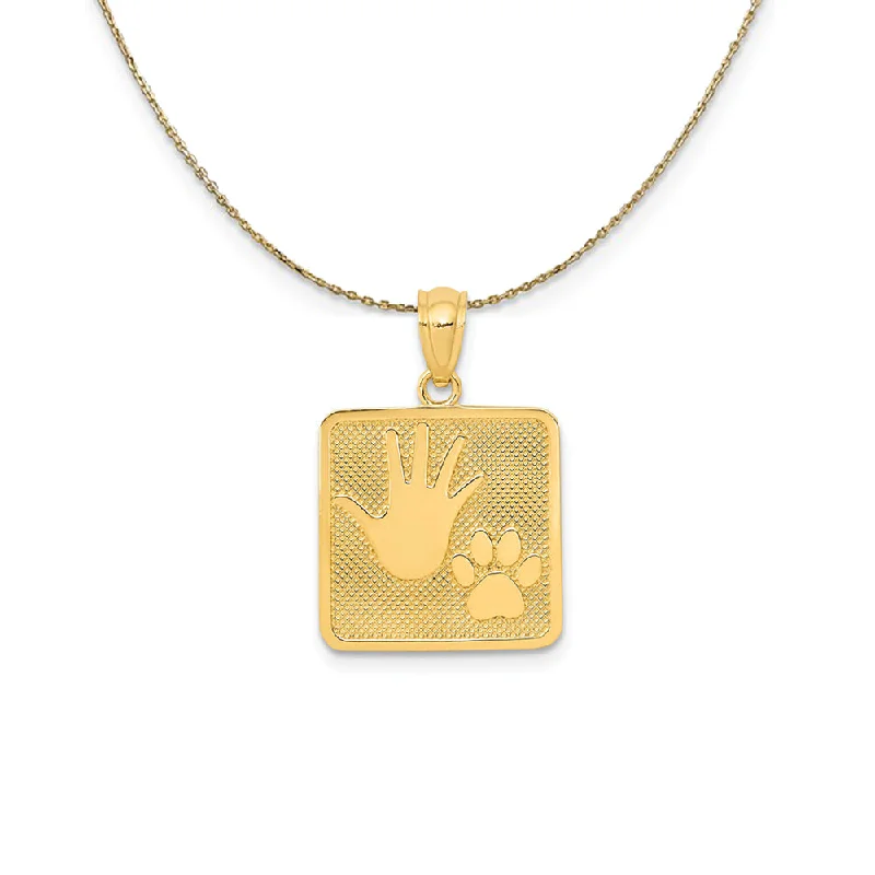 stretchable infinity necklace-14k Yellow Gold Hand and Paw Print Square Necklace