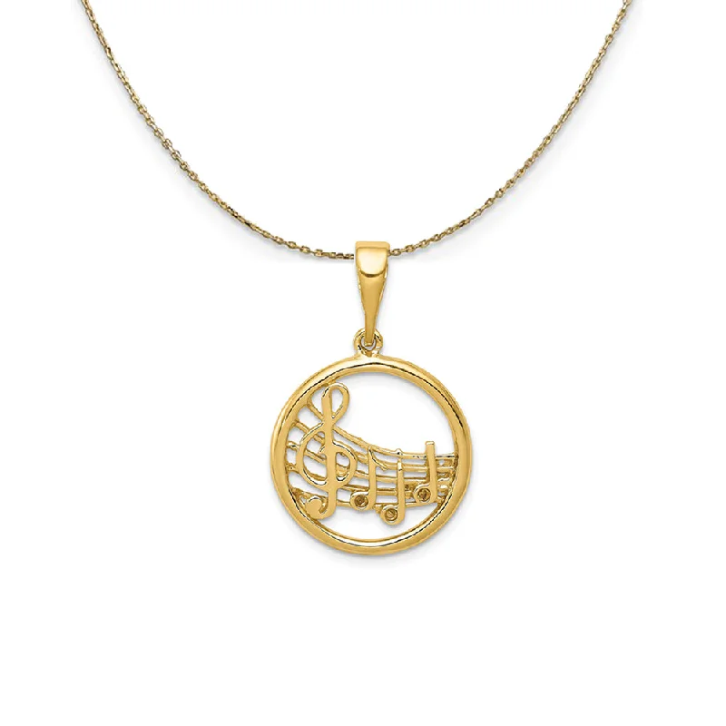 stretchable gemstone necklace-14k Yellow Gold Round Musical Chart Necklace