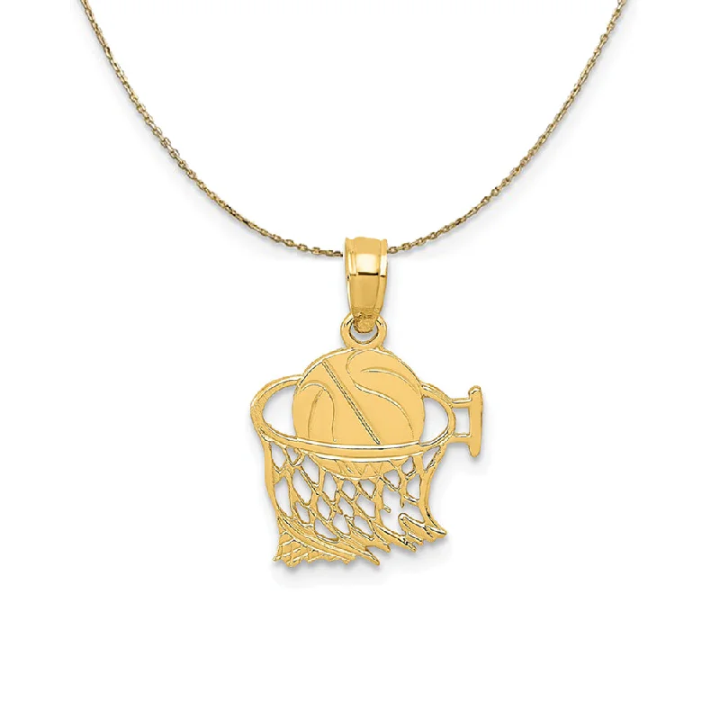 amber charm necklace-14k Yellow Gold Small Basketball in Net Necklace