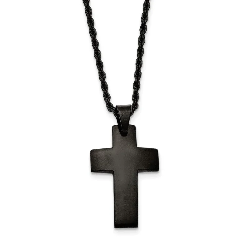 rugged turquoise pendant necklace-Black Plated Stainless Steel Polished Cross Necklace, 20 Inch