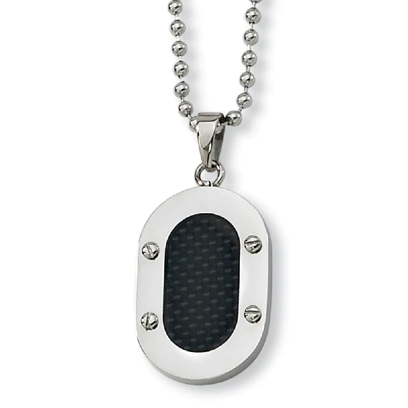 quarter-moon pendant necklace-Men's Stainless Steel and Carbon Fiber Oval Necklace, 22 Inch