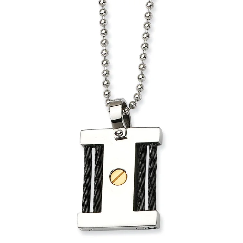 stretchable chain necklace-Mens Stainless Steel, Black & Gold Tone Square Pendant Necklace 22 In.