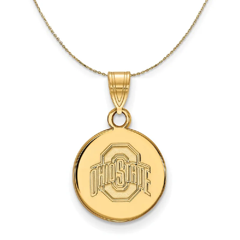 weathered silver necklace-14k Yellow Gold Ohio State Small Logo Disc Necklace