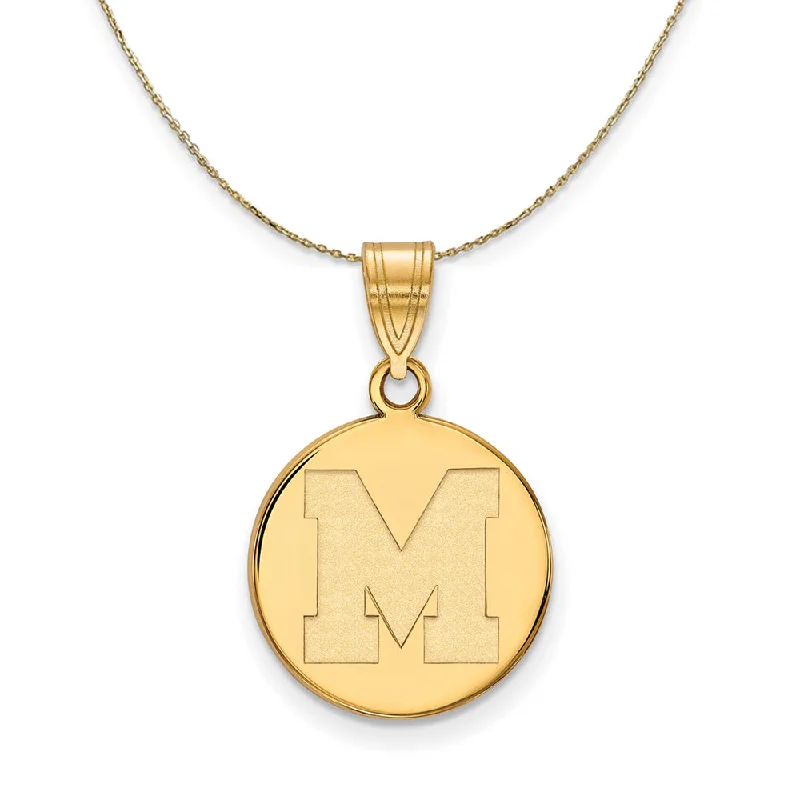 narrow bar necklace-14k Yellow Gold U. of Memphis Medium Initial M Disc Necklace