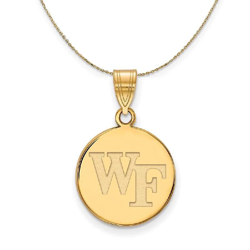 tendril chain necklace-14k Yellow Gold Wake Forest U. Medium 'WF' Disc Necklace