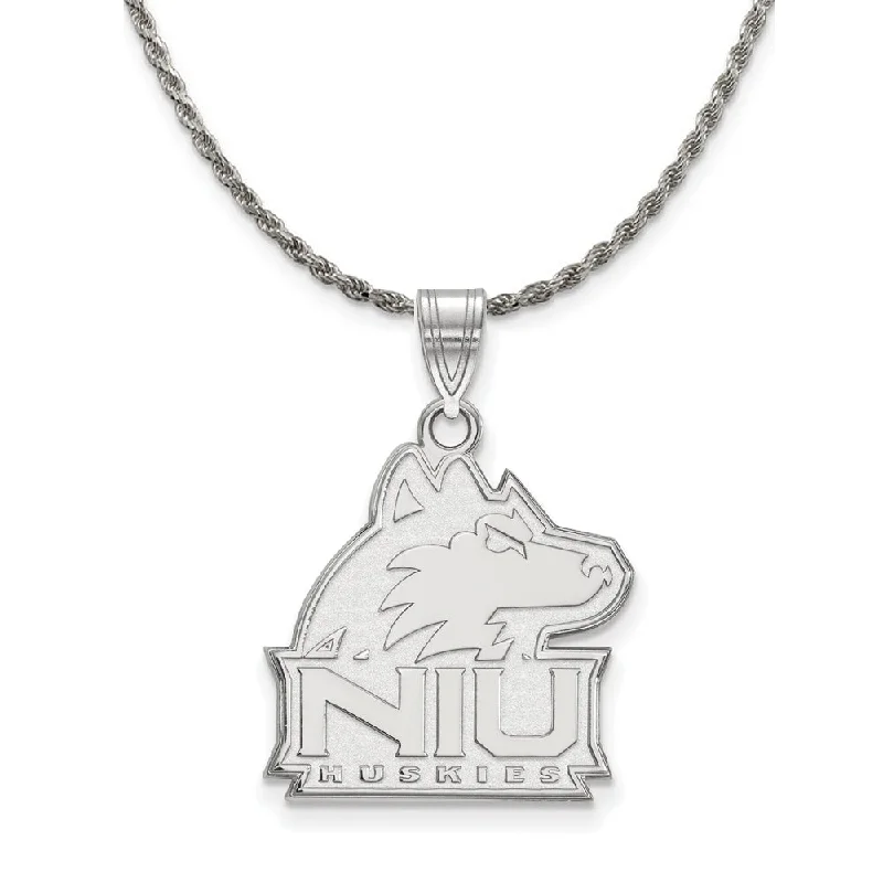 robust statement necklace-Sterling Silver Northern Illinois U Large Logo Pendant Necklace