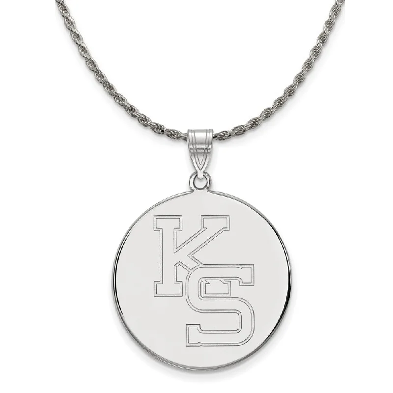 lavish silver necklace-Sterling Silver Kansas State XL Disc Pendant Necklace