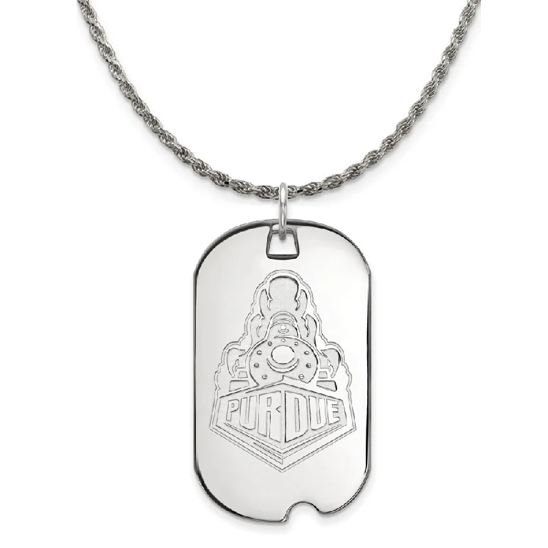 cast silver necklace-Sterling Silver Purdue Large Logo Dog Tag Necklace