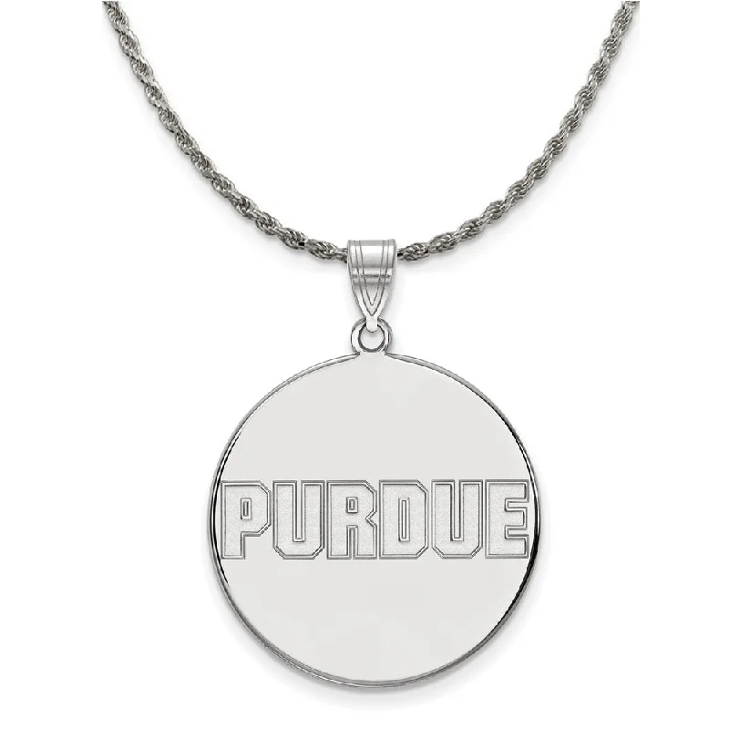 pearl braided necklace-Sterling Silver Purdue XL Script Disc Necklace