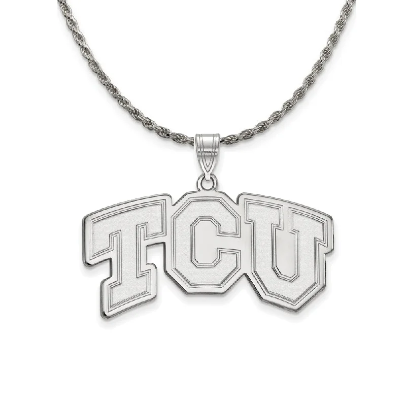 narrow couple necklace-Sterling Silver Texas Christian U. Large 'TCU' Necklace