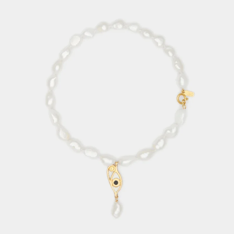 braided symbol necklace-Resin Ines Baroque Pearl Necklace in Solid Gold for Him