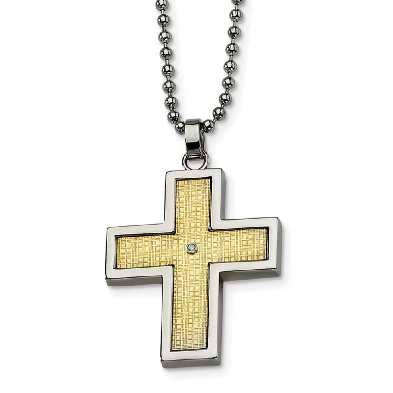 rover layered necklace-Stainless Steel, 14k Gold and Diamond Accent Cross Necklace