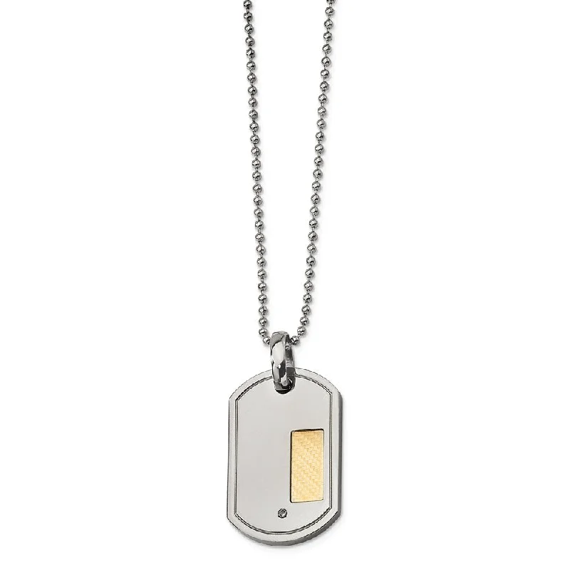 heirloom opal necklace-Stainless Steel, 18k Gold Plated and Diamond Accent Dog Tag Necklace