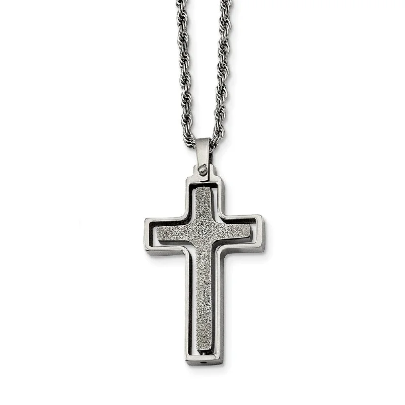 weathered statement necklace-Stainless Steel 2 Piece Laser Cut Cross Necklace - 22 Inch