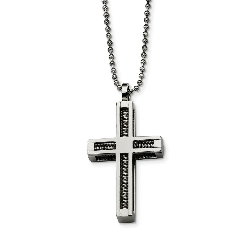 carved layered necklace-Stainless Steel 3D inset Cross Pendant Necklace - 24 Inch