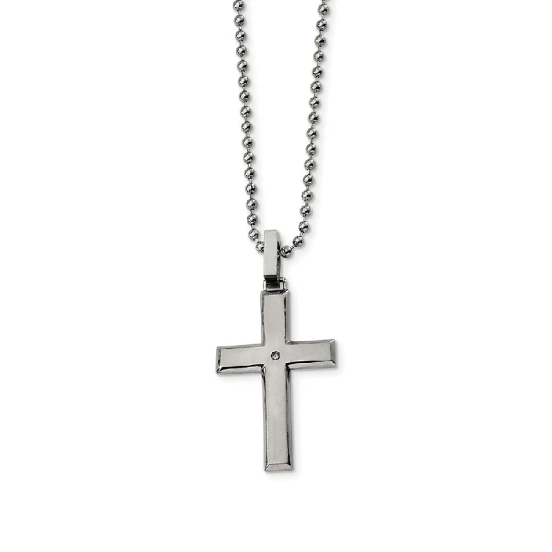 narrow bar necklace-Stainless Steel and Diamond Accent Necklace