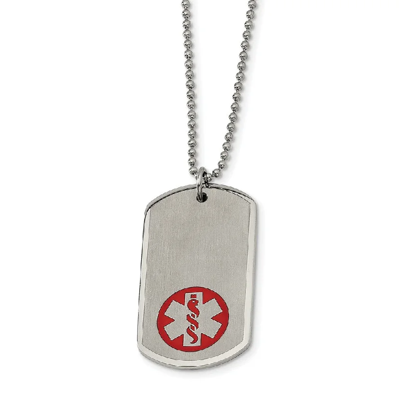 vintage ruby pendant necklace-Stainless Steel Brushed Dog Tag Medical Necklace - 22 Inch