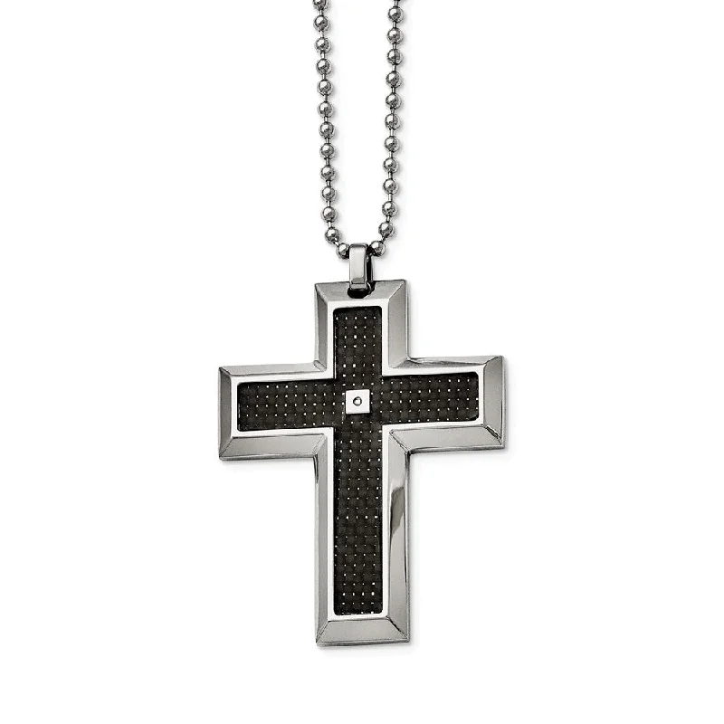 tendril drop necklace-Stainless Steel, Carbon Fiber and Diamond Accent Cross Necklace