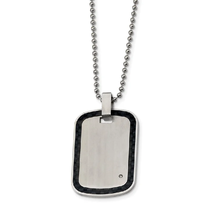 robust statement necklace-Stainless Steel, Carbon Fiber and Diamond Accent Dog Tag Necklace