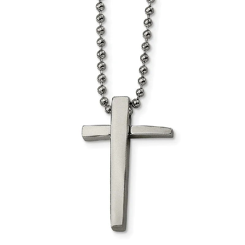 pearl twisted necklace-Stainless Steel Polished Cross Necklace - 22 Inch