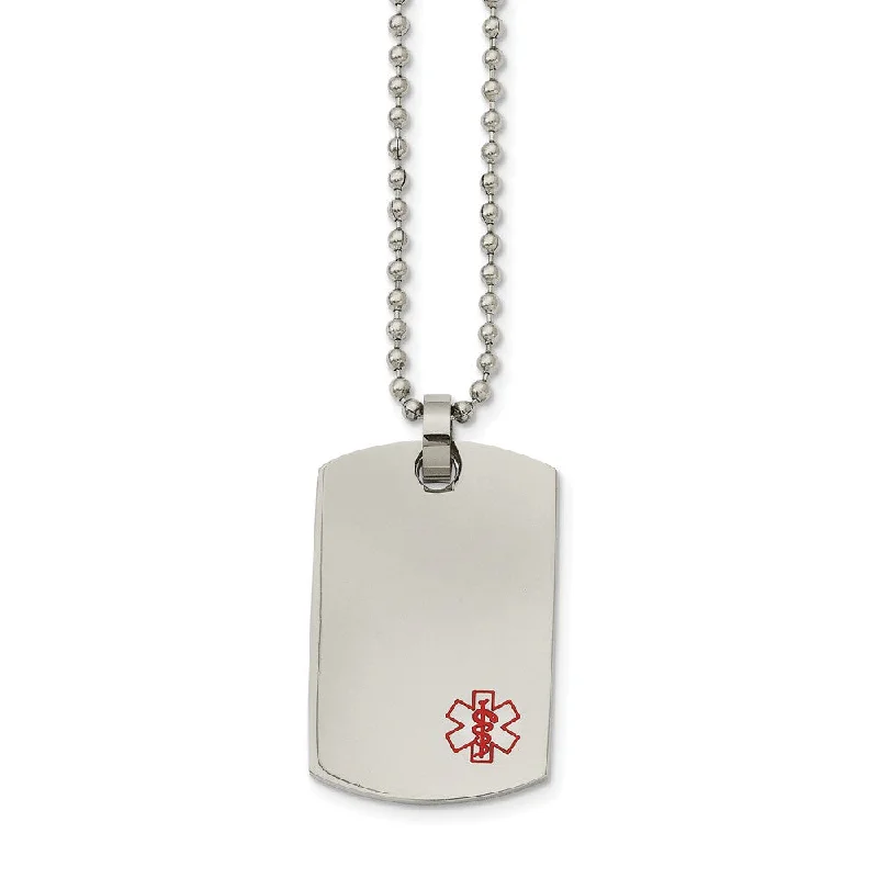 radiant pendant necklace-Stainless Steel Polished Medical Dog Tag Necklace - 24 Inch