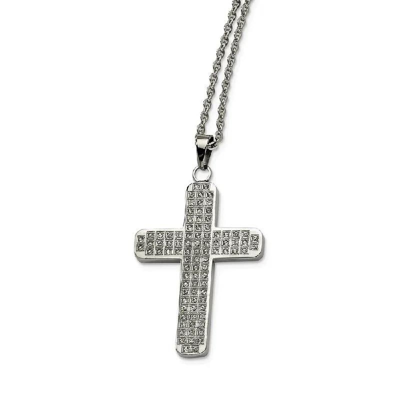 overlap chain necklace-Stainless Steel Satin and Cubic Zirconia Cross Necklace - 22 Inch