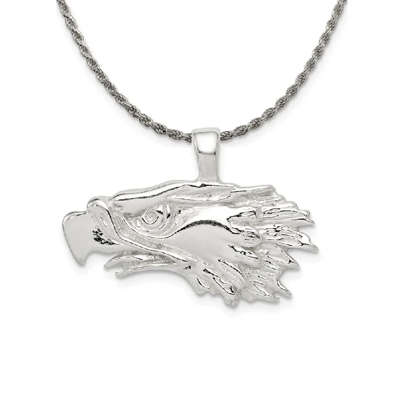 tendril charm necklace-Sterling Silver 25mm Antiqued Eagle Head Pendant Necklace