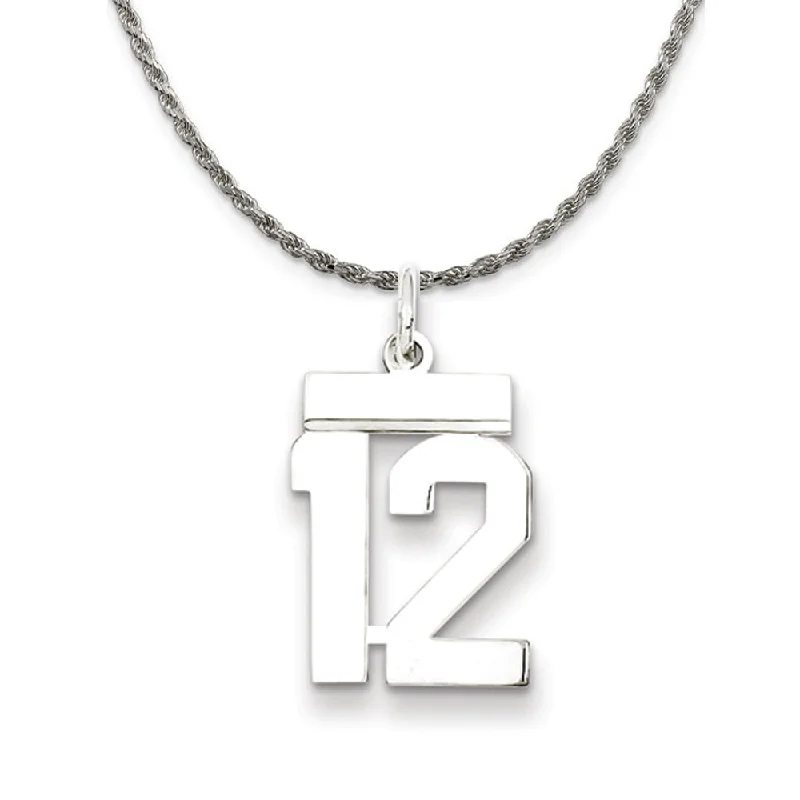 stretchable layered necklace-Sterling Silver Athletic Lg Polished Number 12 Necklace