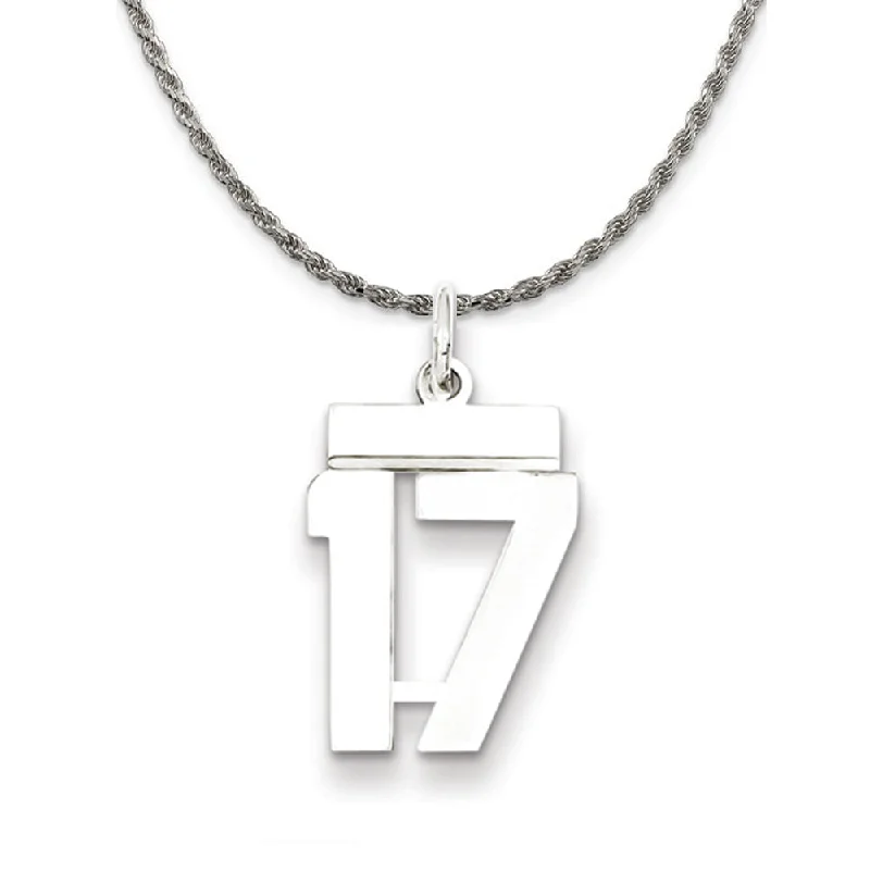 etched name necklace-Sterling Silver Athletic Lg Polished Number 17 Necklace