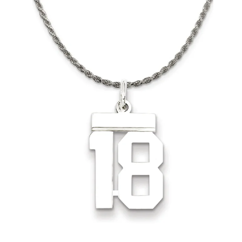 carved letter necklace-Sterling Silver Athletic Lg Polished Number 18 Necklace