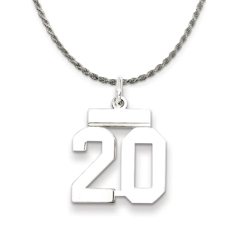 cast silver necklace-Sterling Silver Athletic Lg Polished Number 20 Necklace