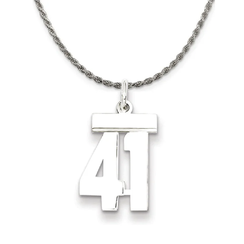 carved layered necklace-Sterling Silver Athletic Lg Polished Number 41 Necklace