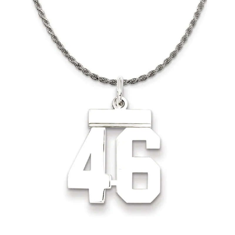 weathered silver necklace-Sterling Silver Athletic Lg Polished Number 46 Necklace