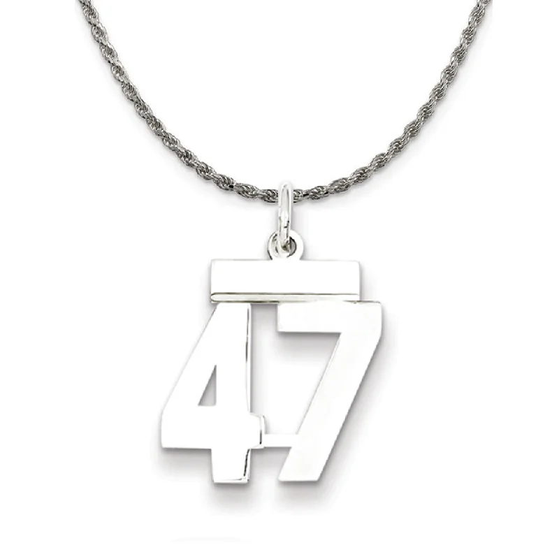 sci-fi angular necklace-Sterling Silver Athletic Lg Polished Number 47 Necklace